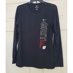 THE NIKE TEE GRIT Size L Ladies/M Mens BLK Crew Neck Long Sleeve Athletic Top